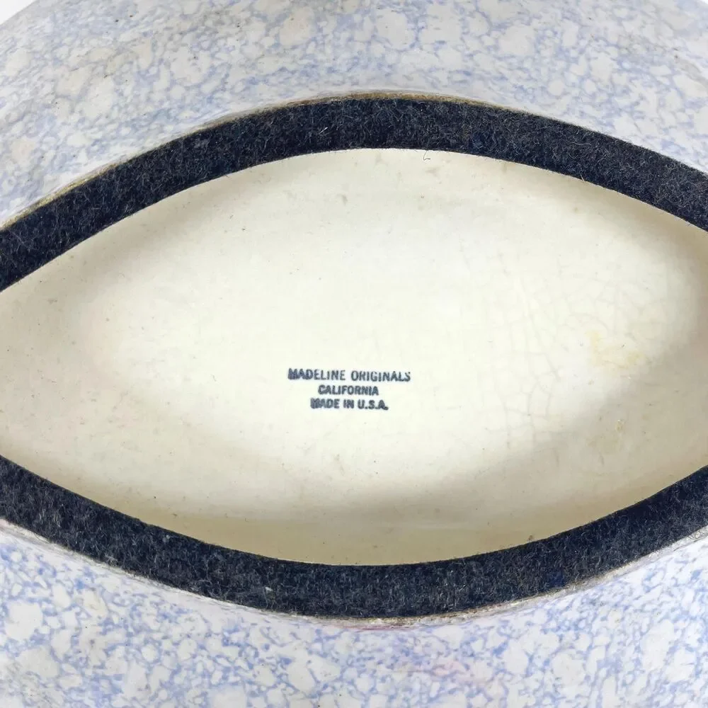 Vintage Madeline Originals Pottery Mid Century Modern Large Striped Navette Dish
